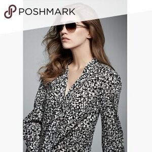 Kate Spade Reade Tie Neck Blouse Long Sleeve Popover style Black / White  Size 8